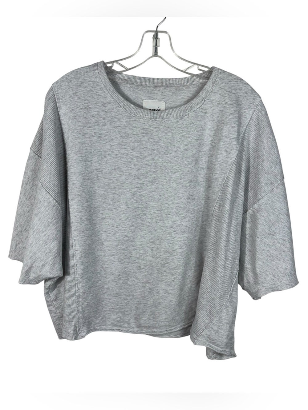 Aerie Light Gray Knit Patchwork Short Sleeve Dolman Oversized Top XL Loungewear